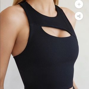 Carbon38 cutout halter in black, ribbed